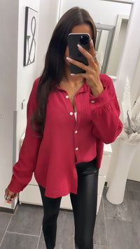 KURZE Oversize Musselin Bluse / weinrot Art. 3144