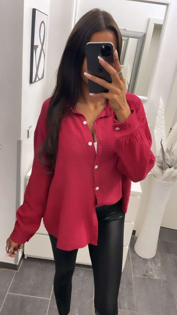 KURZE Oversize Musselin Bluse / weinrot Art. 3144