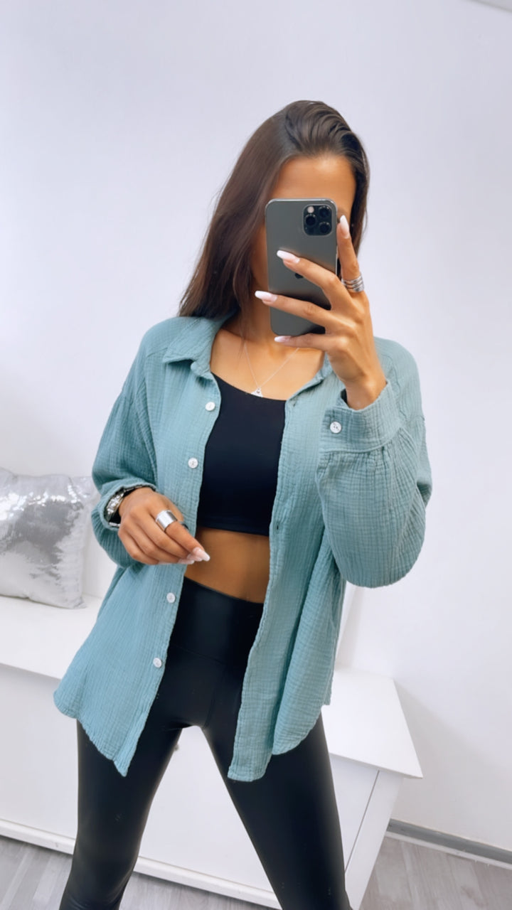KURZE Oversize Musselin Bluse / light petrol Art. 3183