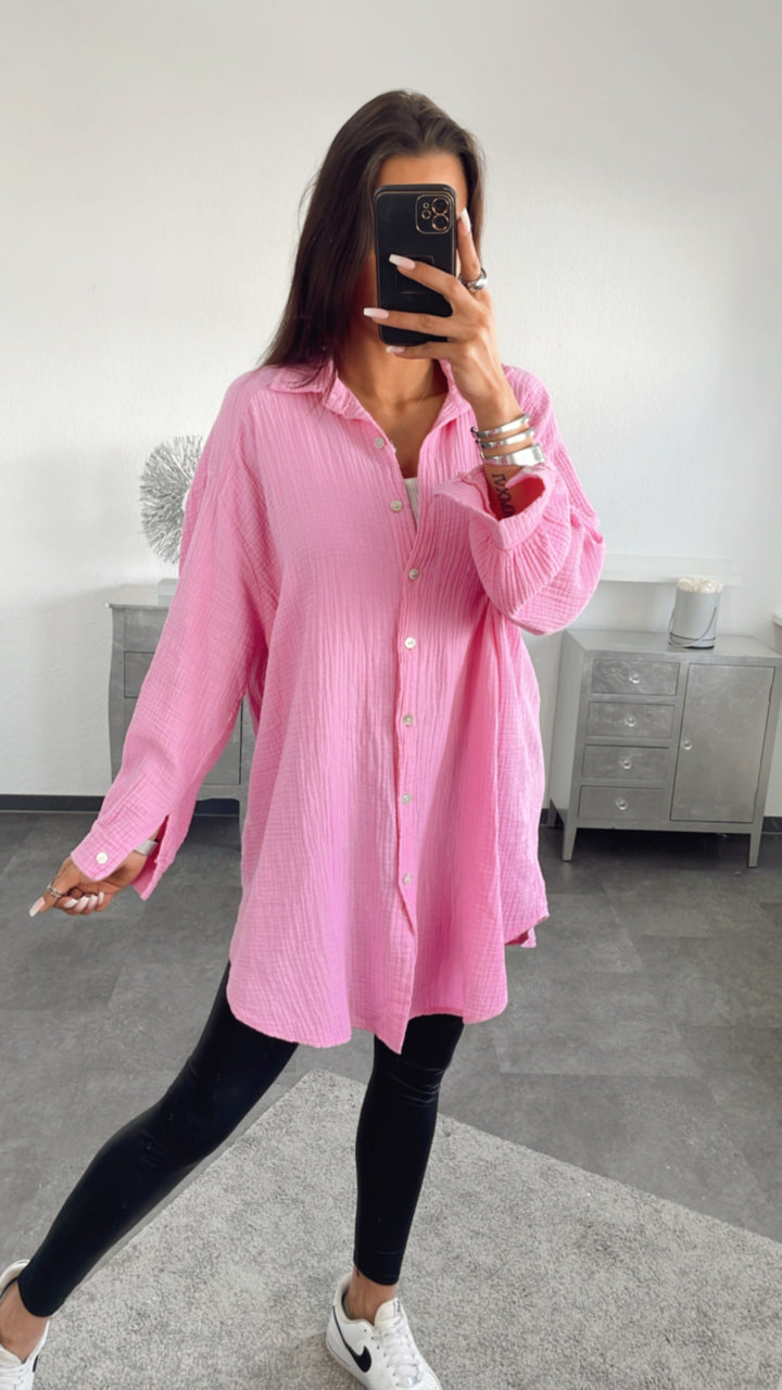 LANGE Oversize Musselin Bluse / soft pink Art. 2249