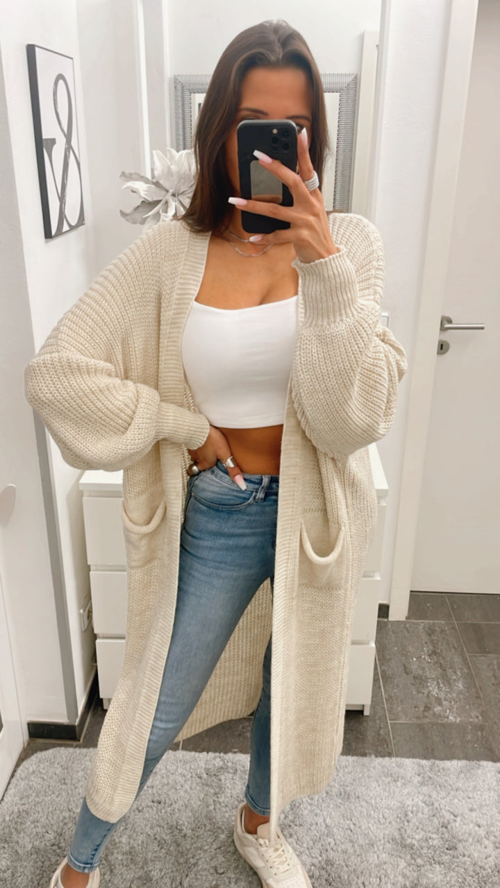 Langer Strick Cardigan / hell beige Art. 1406