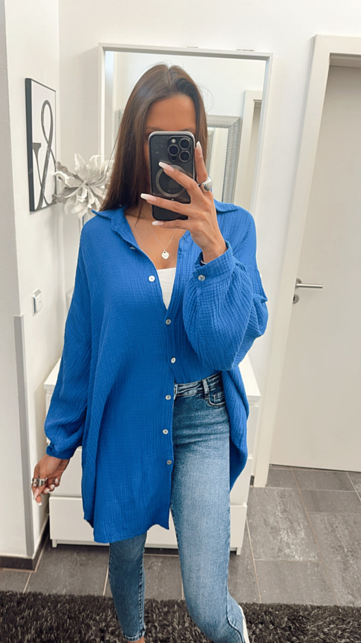 LANGE Oversize Musselin Bluse / royal blau Art. 4345