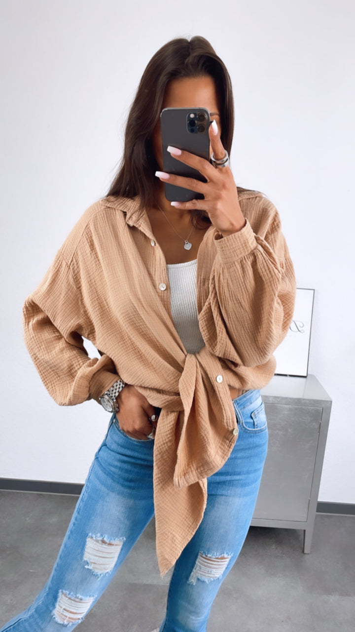 LANGE Oversize Musselin Bluse / Kaffee Ton Art. 2713