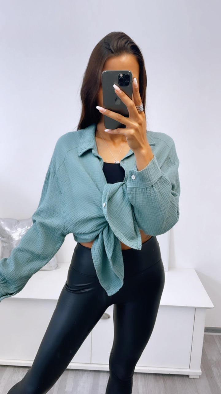 KURZE Oversize Musselin Bluse / light petrol Art. 3183