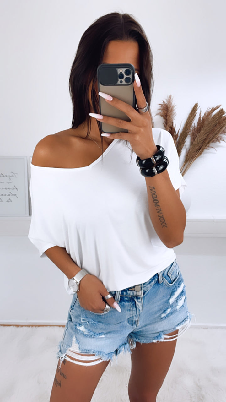 T-shirt Oberteil mit V-Ausschnitt / weiß Art. 1235
