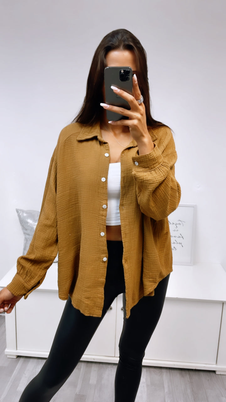 KURZE Oversize Musselin Bluse / camel Art. 3185
