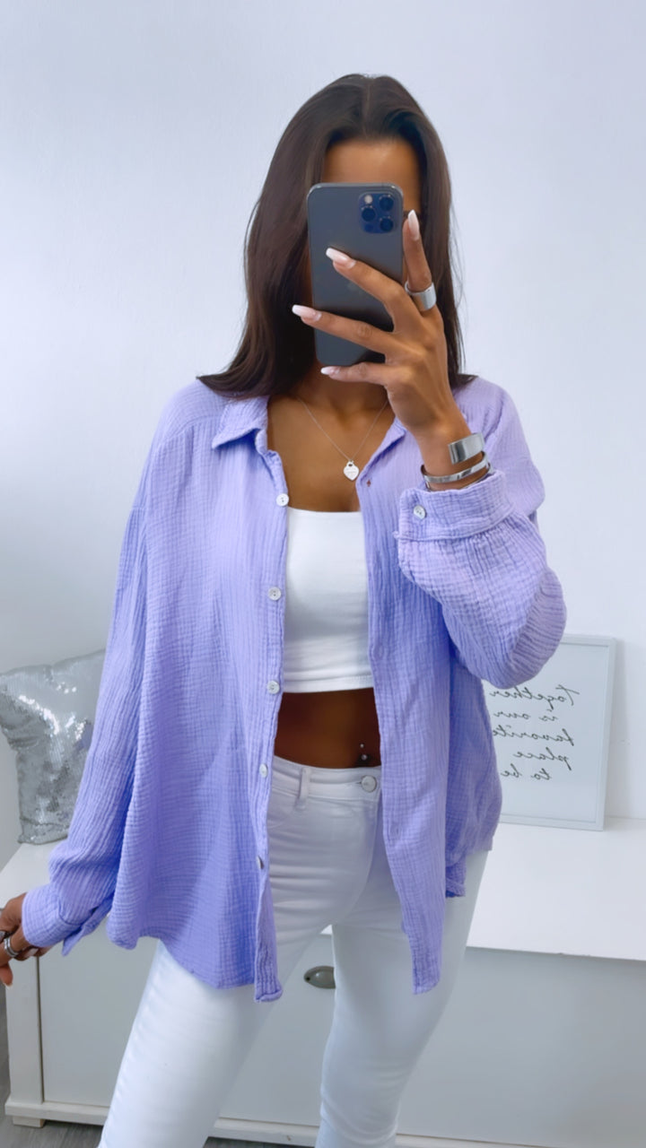 KURZE Oversize Musselin Bluse / lila - flieder Art. 3156