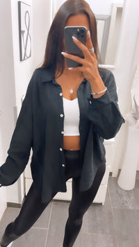 KURZE Oversize Musselin Bluse / schwarz Art. 3139