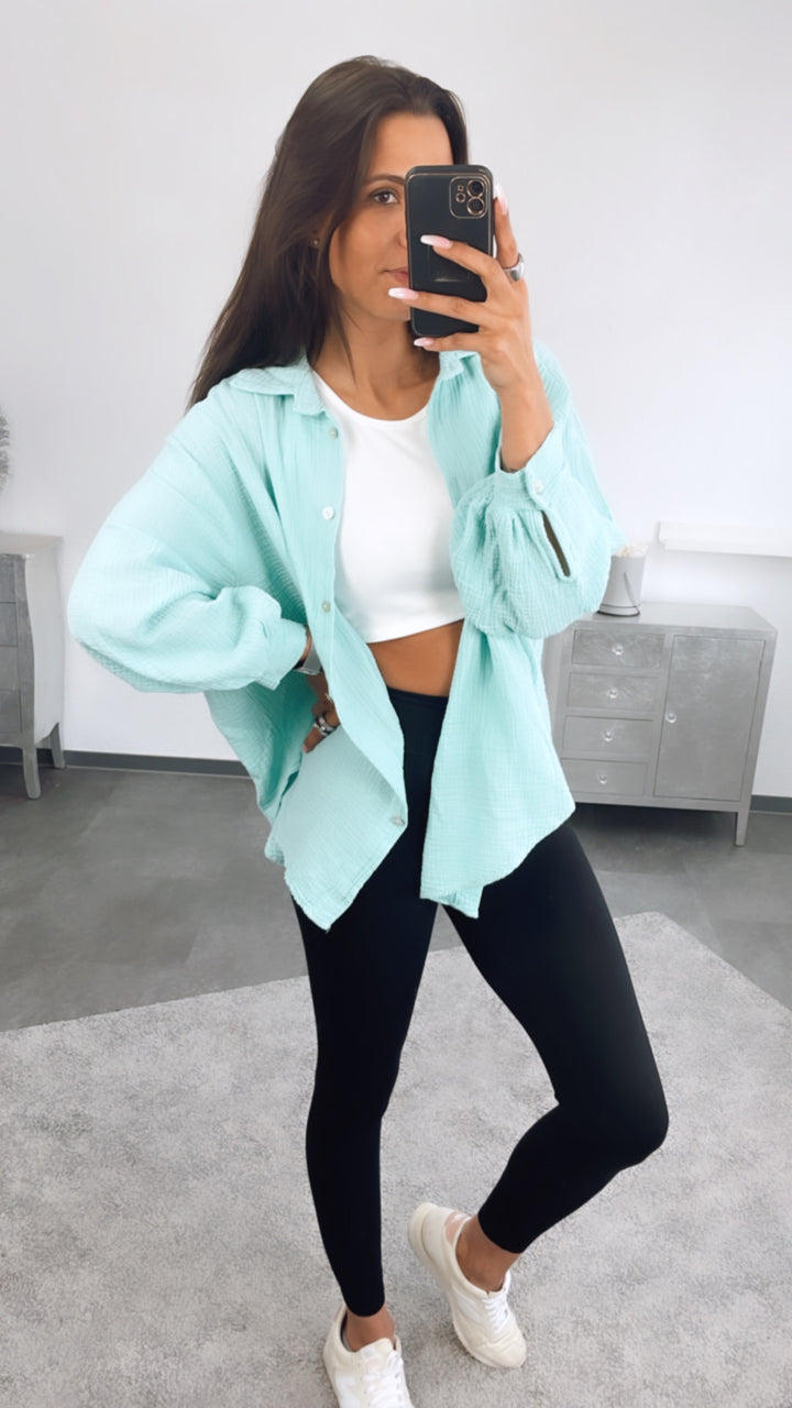 KURZE Oversize Musselin Bluse / light mint Art. 2611