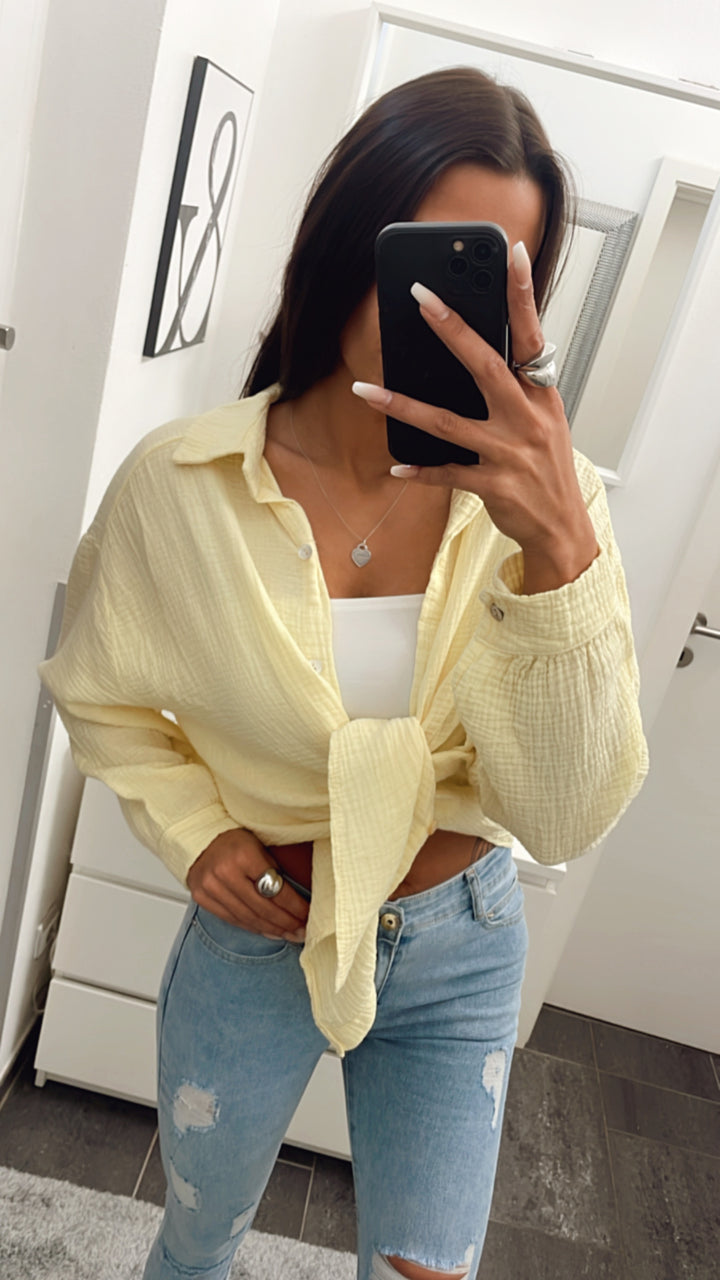 KURZE Oversize Musselin Bluse / soft gelb Art. 4214
