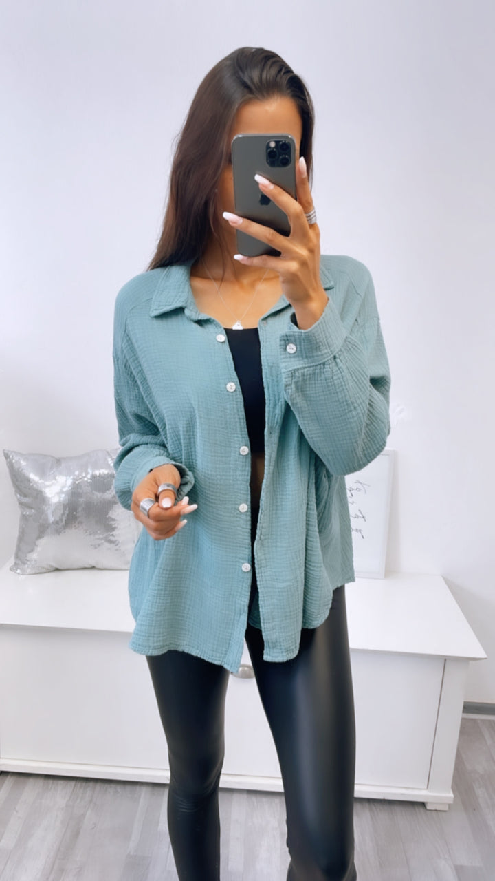 KURZE Oversize Musselin Bluse / light petrol Art. 3183