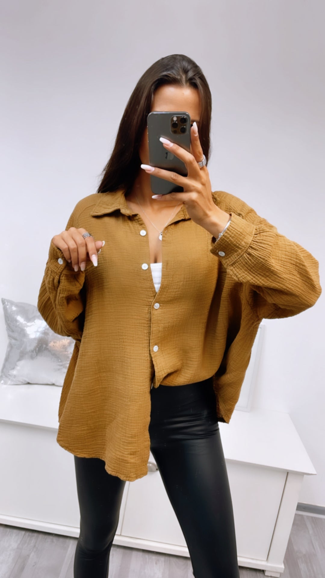KURZE Oversize Musselin Bluse / camel Art. 3185