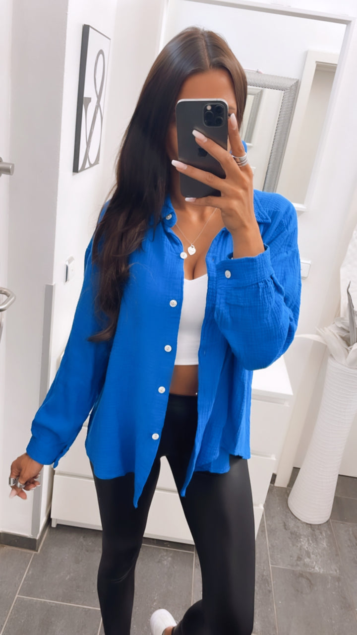 KURZE Oversize Musselin Bluse / royal blau Art. 3141