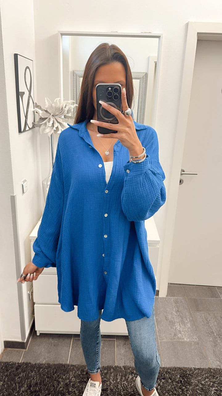 LANGE Oversize Musselin Bluse / royal blau Art. 4345