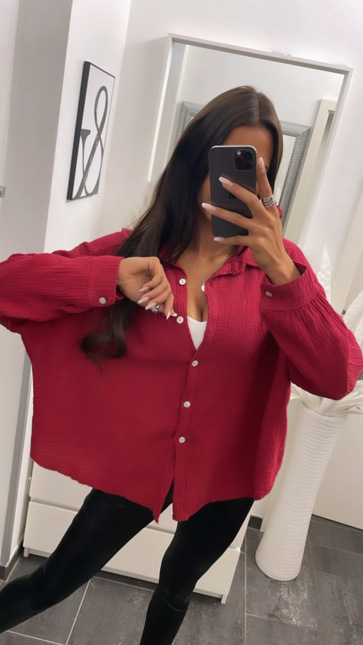 KURZE Oversize Musselin Bluse / weinrot Art. 3144