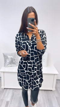 Long Bluse / Kleid / schwarz - weiss / Art.3012