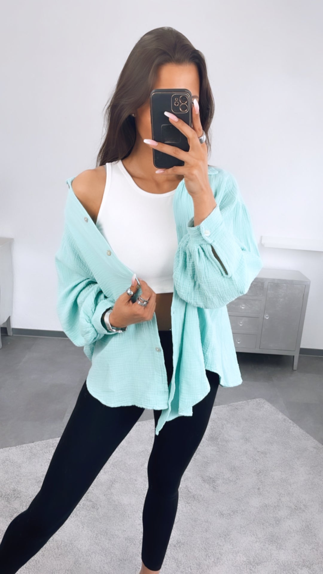 KURZE Oversize Musselin Bluse / light mint Art. 2611