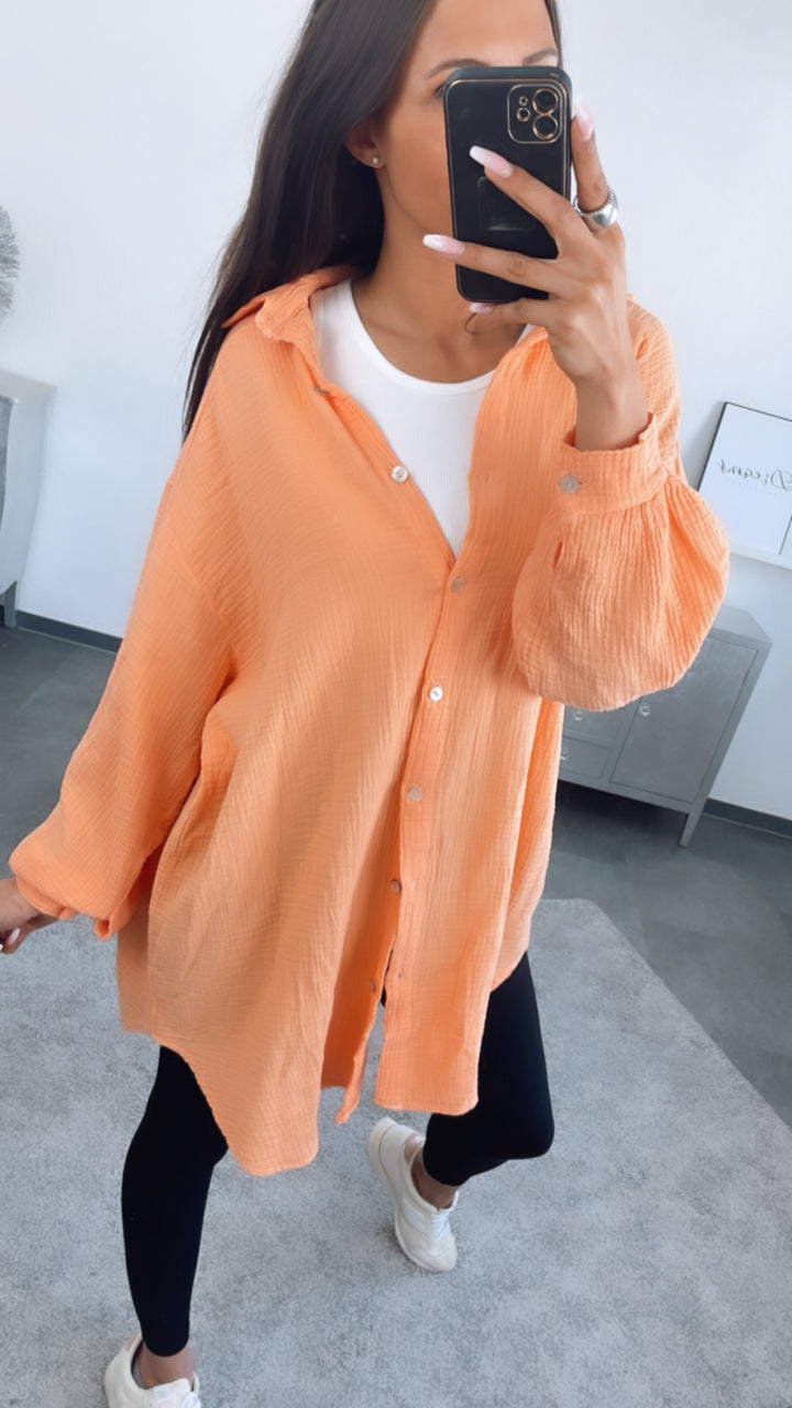 LANGE Oversize Musselin Bluse / soft orange Art. 0858