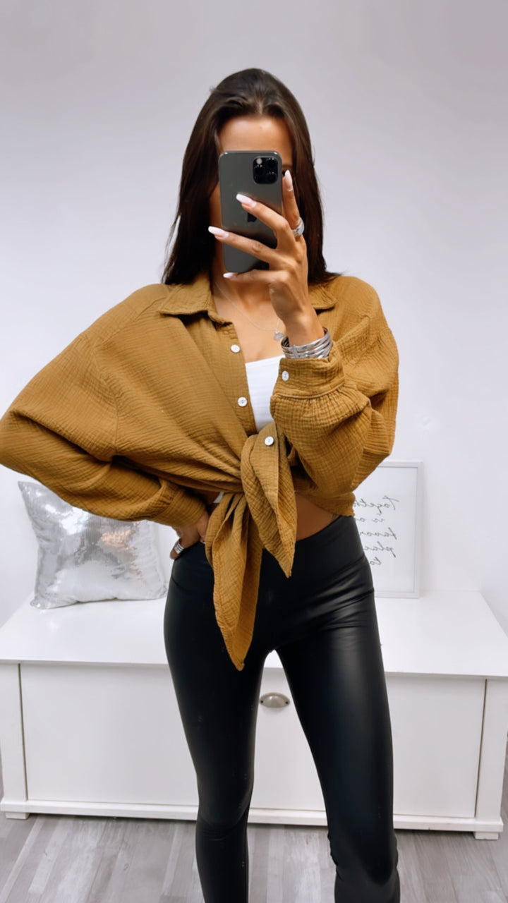 KURZE Oversize Musselin Bluse / camel Art. 3185
