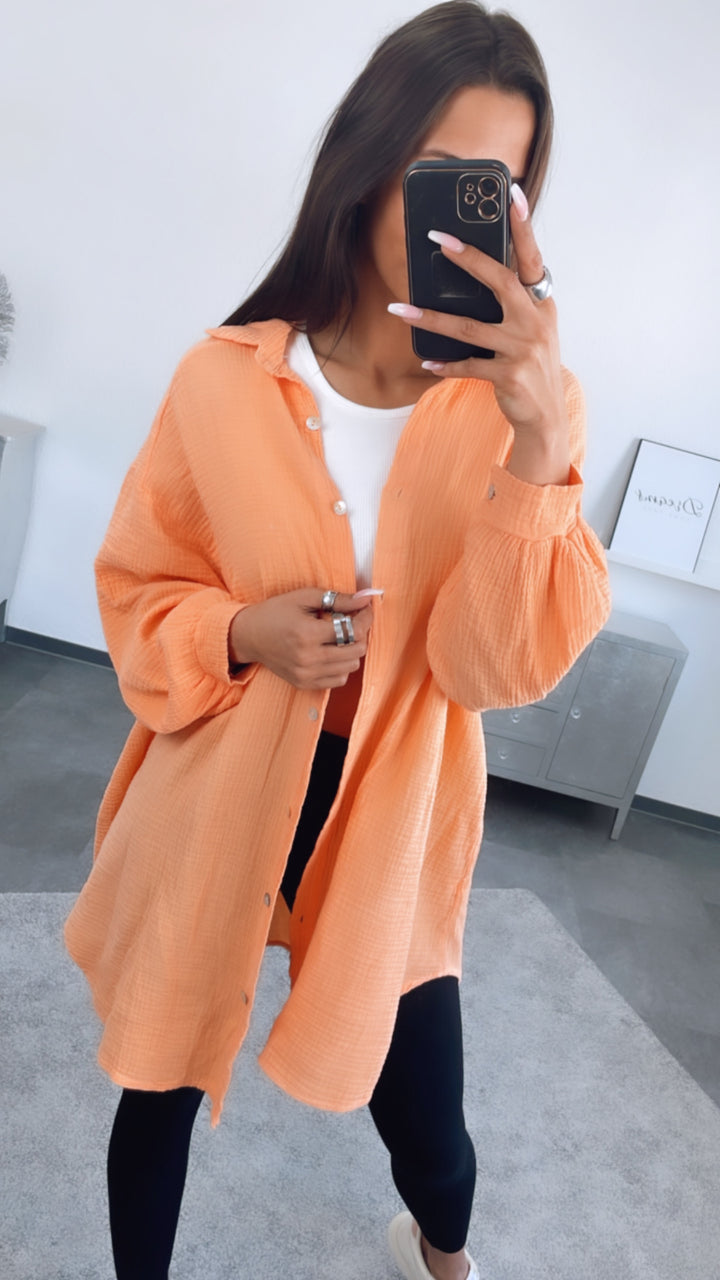 LANGE Oversize Musselin Bluse / soft orange Art. 0858