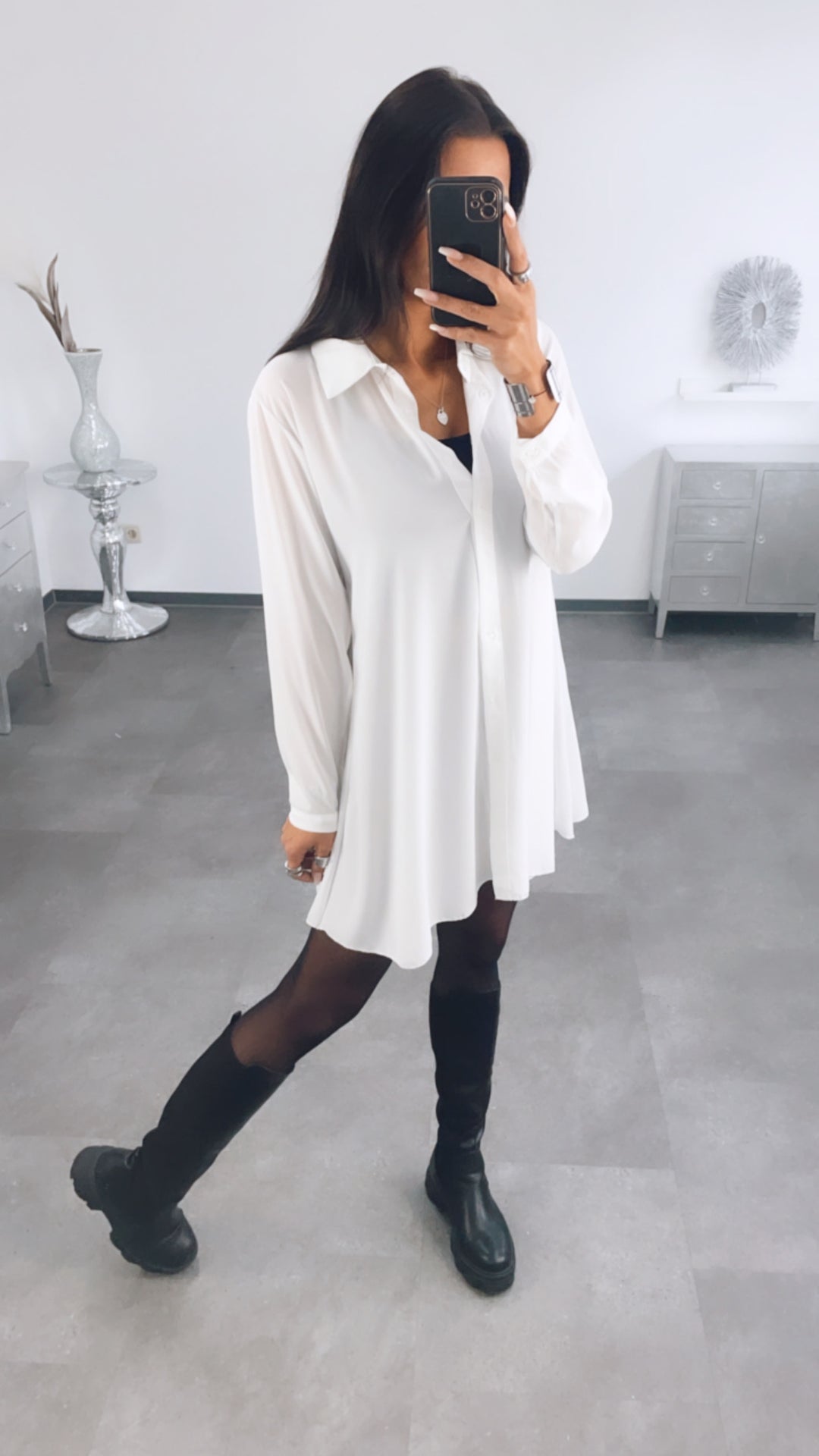 Basic dünne Long Bluse / weiß Art. a015