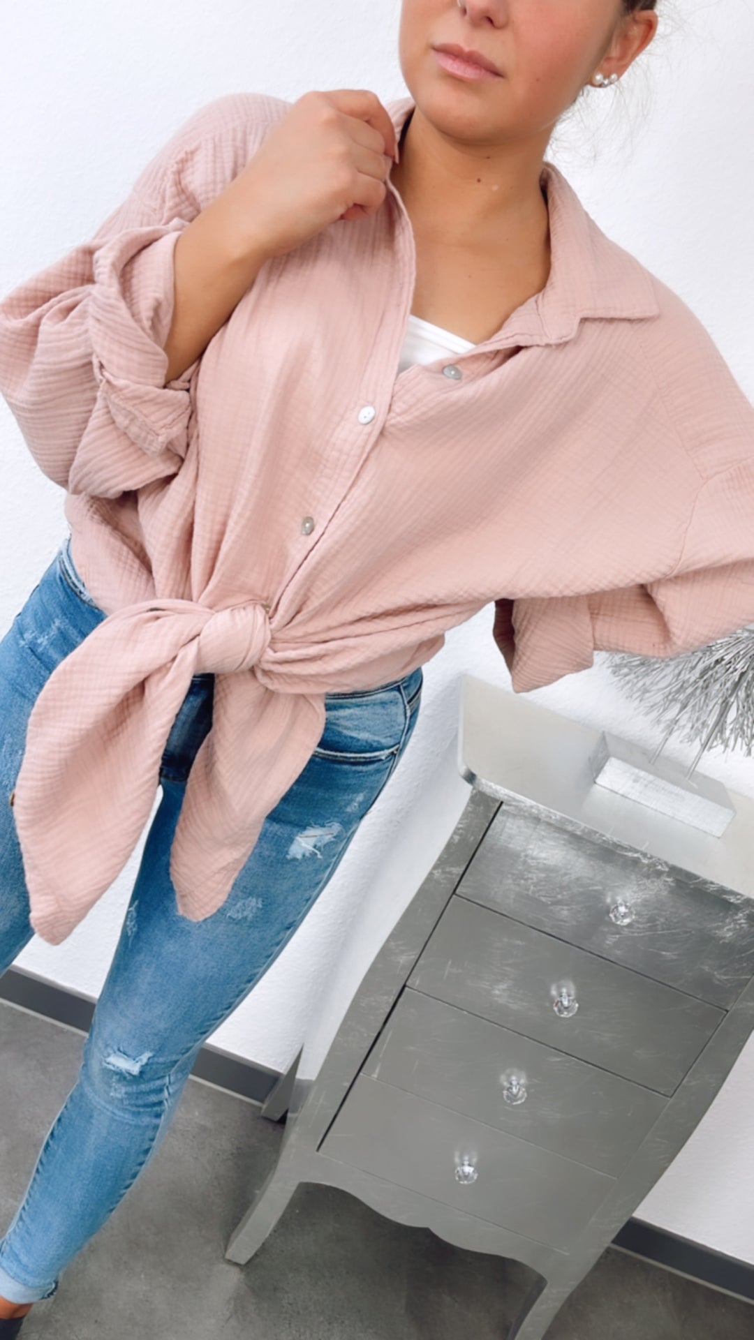 LANGE Oversize Musselin Bluse / altrosa Art. 2177