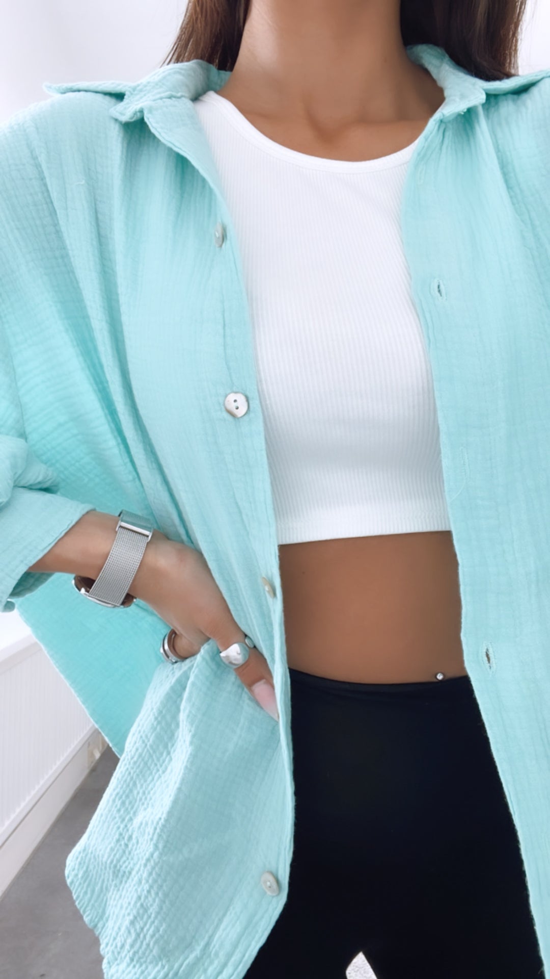 KURZE Oversize Musselin Bluse / light mint Art. 2611